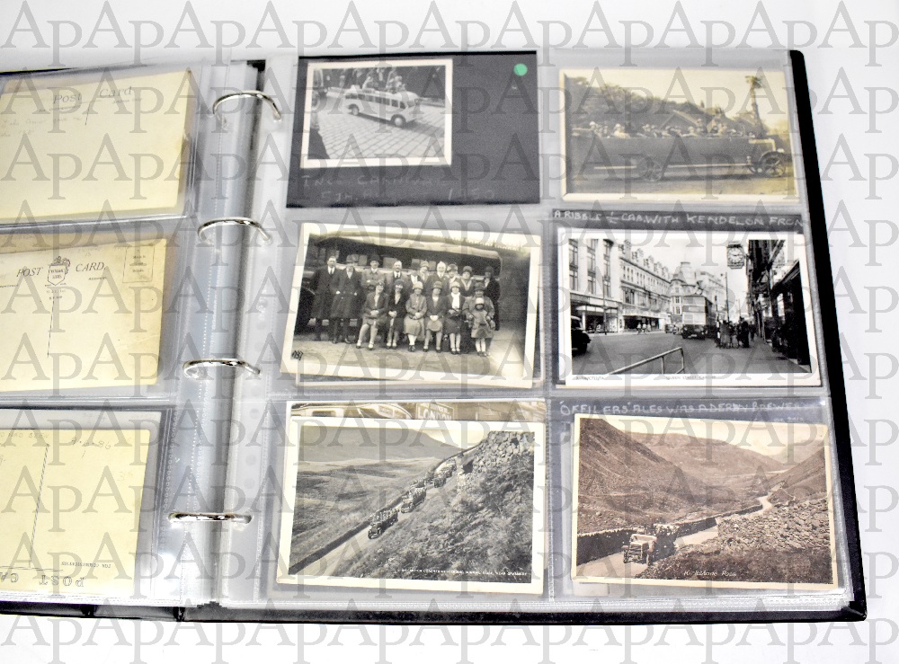 POSTCARD ALBUM; an album of vintage postcards and photographic images, mostly transport, trams, - Image 5 of 6