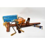 A quantity of vintage tools, to include a wooden plane, various wooden mallets, chisels,