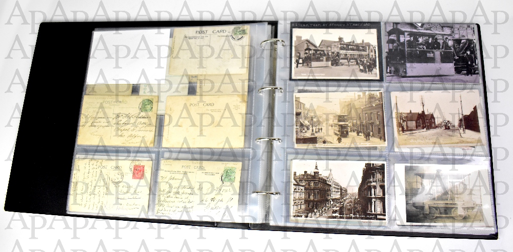 POSTCARD ALBUM; an album of vintage postcards and photographic images, mostly transport, trams, - Image 2 of 6