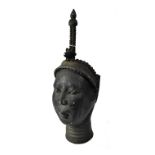 A large Nigerian metal female head with headdress, height approx 55cm.