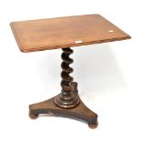 A walnut rectangular topped occasional table, the moulded top above barleytwist column,