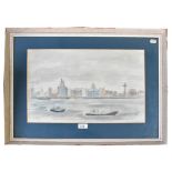 EVELYN ASHFORD; watercolour, view of Liverpool city centre from across the Mersey,