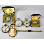 Three open faced pocket watches comprising a hallmarked silver example,