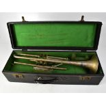 JOHN GREY & SONS; a cased trumpet (af). CONDITION REPORT: Various pieces are missing.