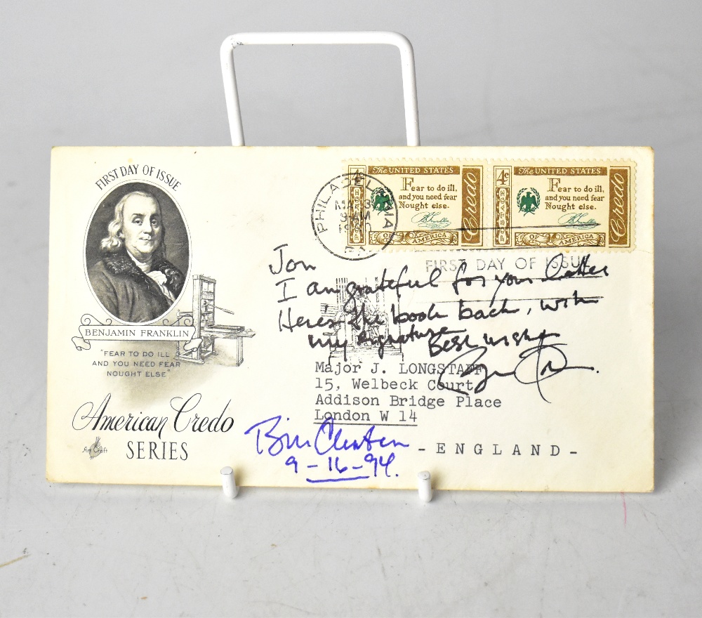 AMERICAN PRESIDENTS; a first day cover bearing twin signatures of Bill Clinton and Barrack Obama.