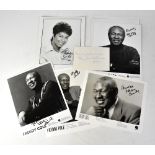 NATALIE COLE; two black and white photograph cards bearing her signature and that of Maria Cole,