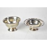 Two hallmarked silver bowls, one with piecrust rim, Chester, date mark rubbed,