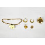 A pair of 9ct gold crescent-shaped earrings, a 9ct gold octagonal locket, all stamped '375',