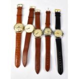 Five wristwatches comprising a Waltham seventeen jewel waterproof wristwatch,