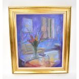 RAYMOND OLIVER (British, born 1933); acrylic on canvas 'Gladiolis in a Venetian Interior', signed,