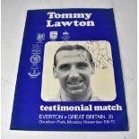EVERTON FOOTBALL CLUB; a Tommy Lawton testimonial programme bearing several signatures.