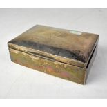 A 20th century silver cushion-topped cigarette/card box, the top initialled 'K.E.A.