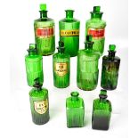 PHARMACEUTICAL INTEREST; eighteen early 20th century pharmaceutical green glass poison bottles,