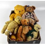 Six various bears to include a c1950s large orange teddy bear with red pads and feet, length 52cm,