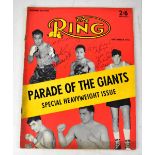 BOXING; a 'The Ring' magazine bearing the signatures of Rocky Marciano and Archie Moore.