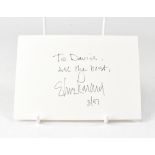 ELMORE LEONARD; a piece of card inscribed, 'To David, all the best',