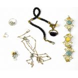 A small quantity of vintage costume jewellery to include a yellow metal and blue stone filigree