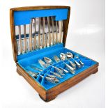 A silver plated six-setting canteen of cutlery in oak case.