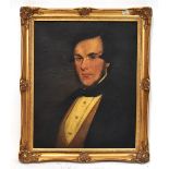 19TH CENTURY ENGLISH SCHOOL; oil on canvas, half-length portrait of a gentleman in formal clothes,