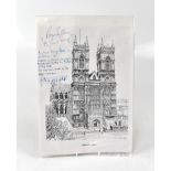 ROGER MILLER; a black and white print of Westminster Abbey bearing the musician's signature,