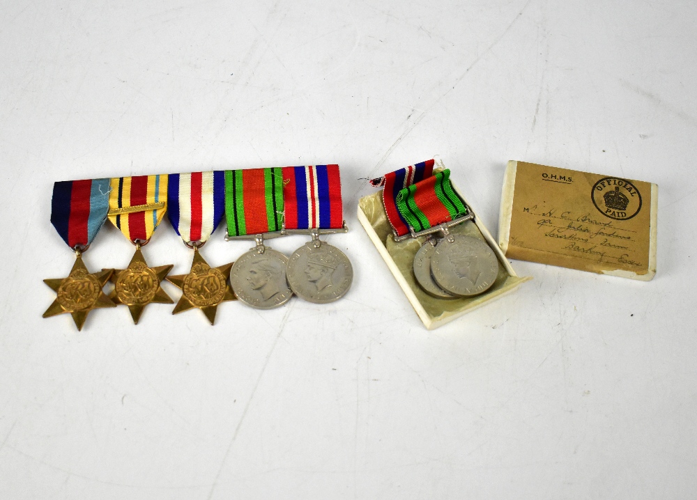 A WWII medal group comprising France and Germany Star, Africa Star, 1939-45 Star,