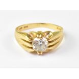 A 14ct yellow gold dress ring set with small white stone, size S, approx 4.7g.