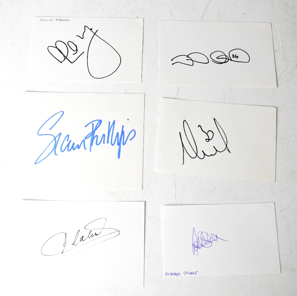 Six cards bearing the signatures of Sian Phillips, Colin Hendry, Graham Stewart, etc (6).