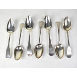 Seven George IV hallmarked silver Fiddle pattern dessert spoons, some matching, Thomas Fasnett,