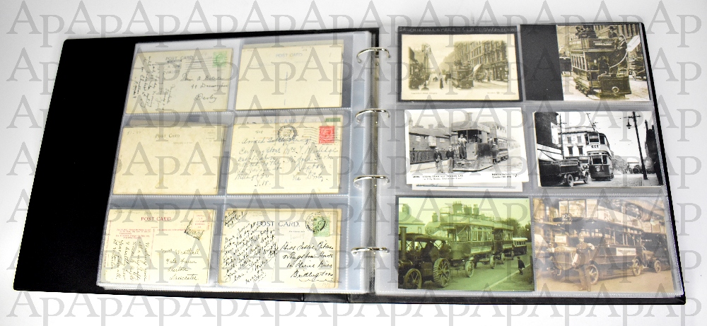 POSTCARD ALBUM; an album of vintage postcards and photographic images, mostly transport, trams, - Image 3 of 6