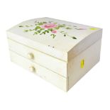 A single-drawer jewellery box containing various costume jewellery including earrings,