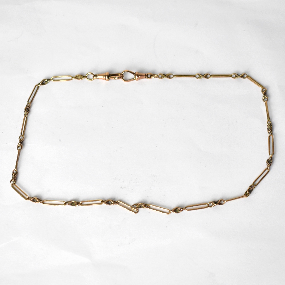 A 9ct rose gold paperclip-style chain with lobster claw clasp, approx 8.8g (af).