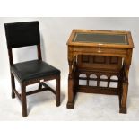 A 19th century oak side chair upholstered in green leatherette with studded decoration,