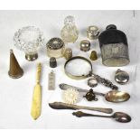 A mixed lot of silver plated wares and other items, to include a silver-handled magnifying glass,