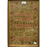 A 19th century needlework alphabet sampler by Eliza Webb, Chirk School of Industry, May 14th 1880,