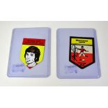 MANCHESTER UNITED; two George Best cards, one bearing his signature (2).