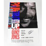 QUINCY JONES; a promotional poster for the film 'Listen Up', bearing his signature.