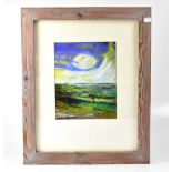STEVE DES LANDES (born 1962); oil pastel, landscape of fields with blue sky, unsigned, 27.