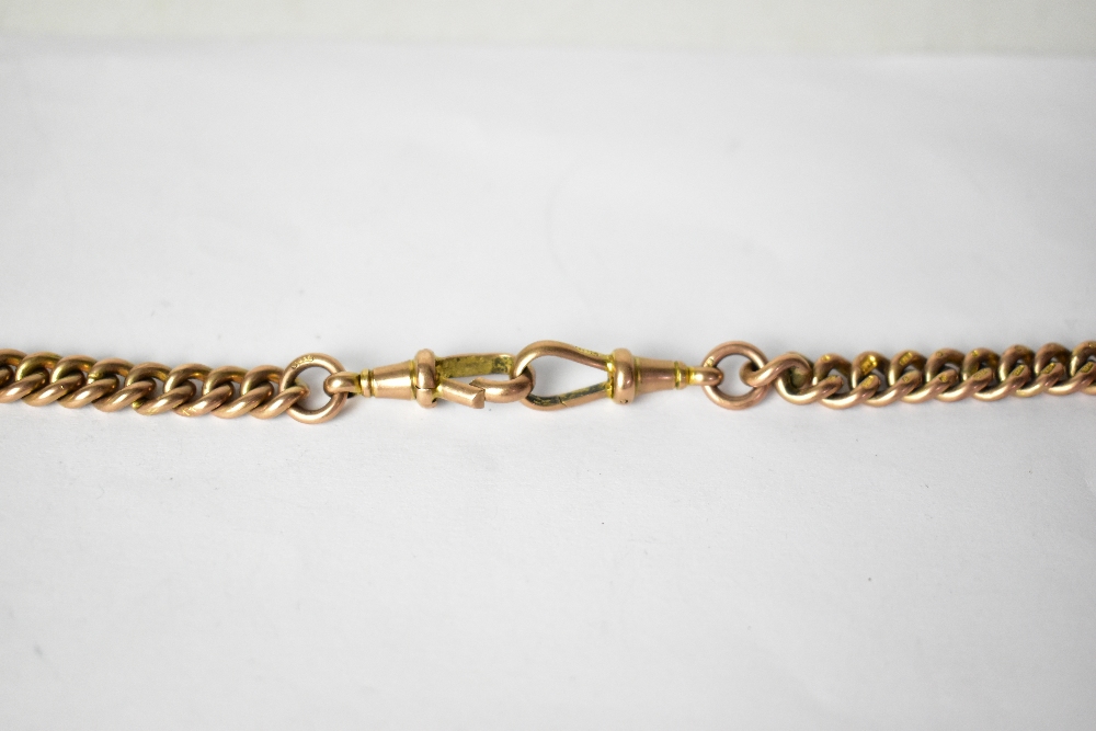A 9ct rose gold fob chain with lobster claw clasp and T-bar, approx 54.6g. - Bild 2 aus 2