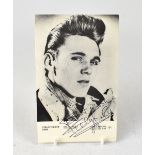 BILLY FURY; a black and white photo postcard bearing the star's signature.