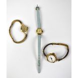 OMEGA; a 9ct gold ladies' wristwatch, the white dial set with baton and Arabic numerals,