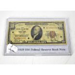 A United States of America 10 dollar Federal Reserve banknote issued by New York, no.B01858833A.