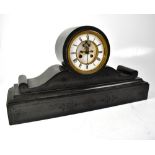 A Victorian black slate mantel clock, the white enamelled dial set with Roman numeral chapter ring,