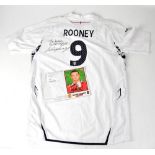ENGLAND; a football shirt bearing the signatures of Wayne Rooney and one other.