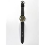 BULOVA; a gentlemen's crown wind wristwatch, the black dial set with silvered numbers at 2, 4, 8,
