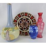 Decorative art pottery to include an Art Nouveau inspired onion-shaped vase, possibly Continental,
