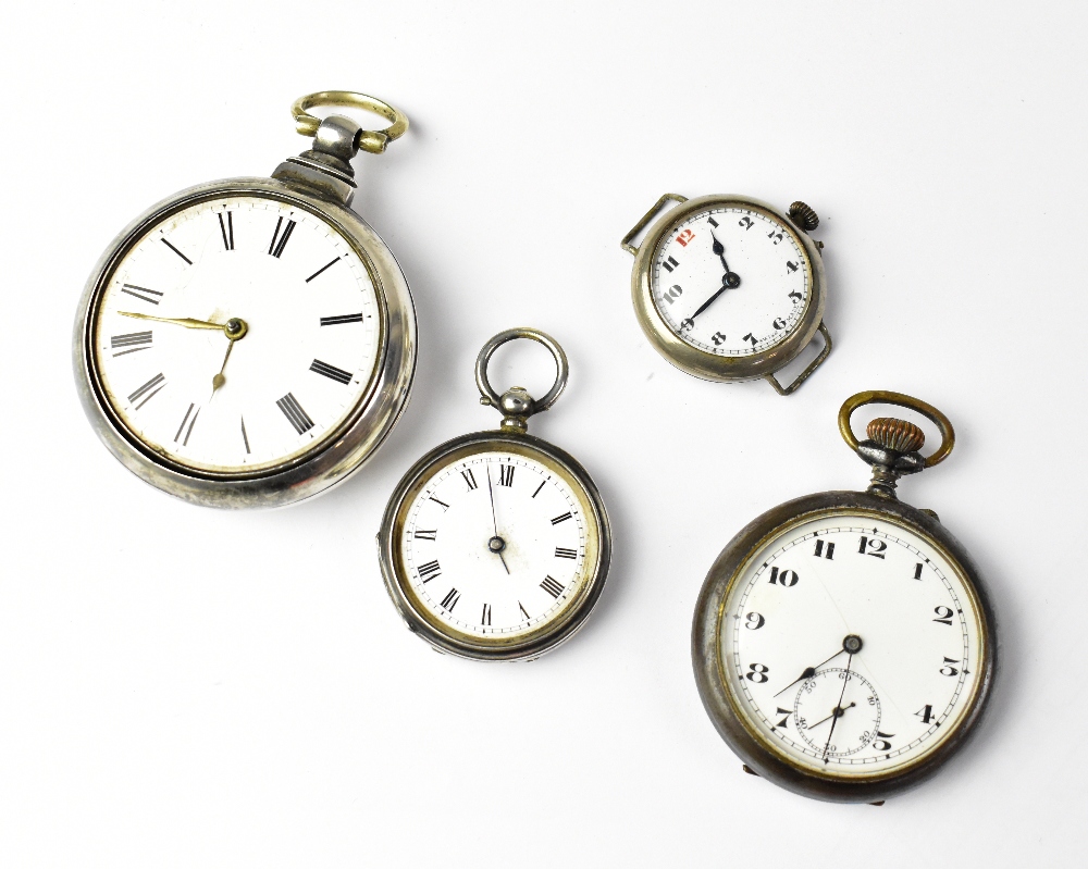 Two white metal open face pocket watches,