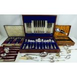 CAVALIER; a silver plated canteen of cutlery in a veneered wood case,
