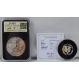 A 2014 UK one ounce silver Britannia coin in Perspex slab,