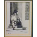 ROBERT (BOB) LITTLEFORD (b 1945); pencil on paper depicting a child sat on steps,