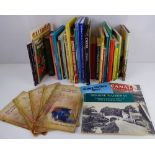 A quantity of books relating to vintage fairgrounds, transport, canals and waterways,